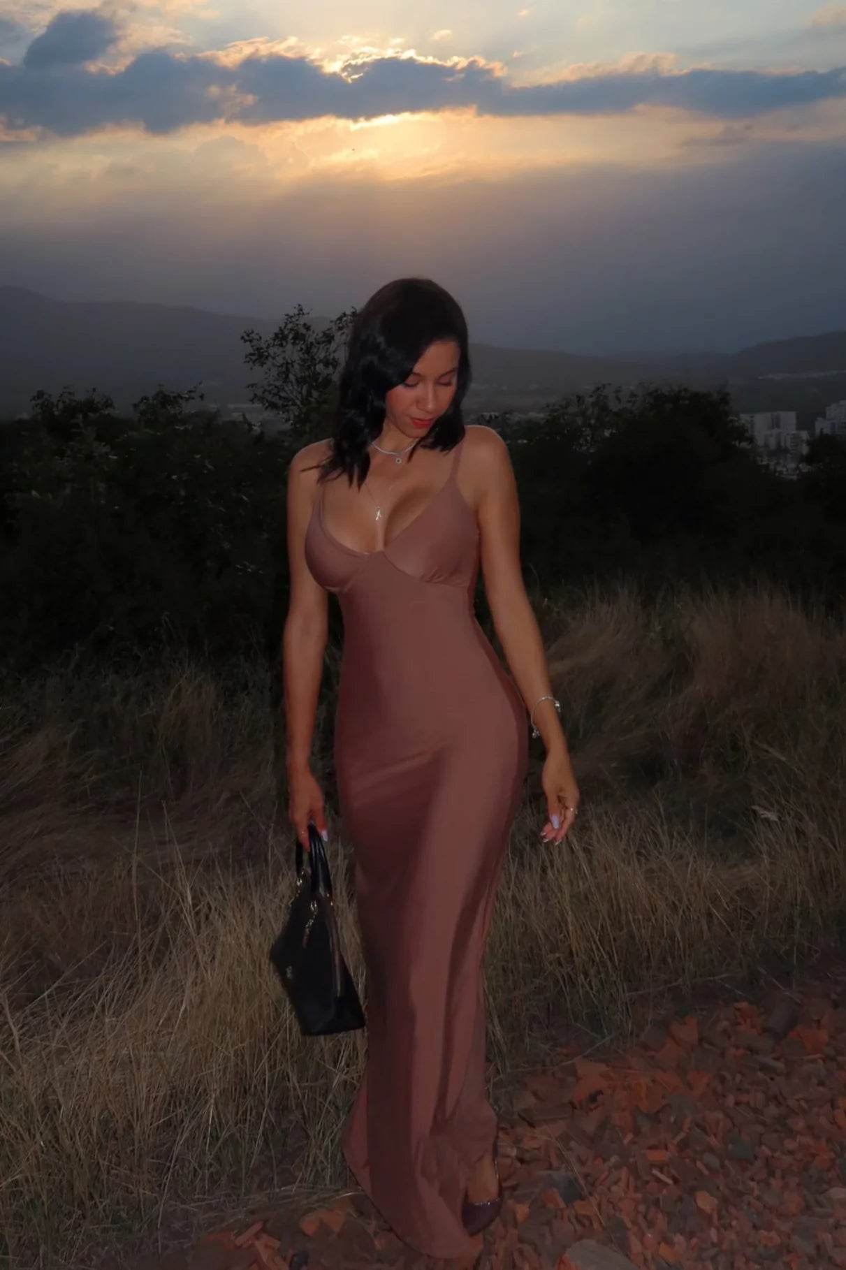 Vestido Georgina con Control de Abdomen Largo Cafe